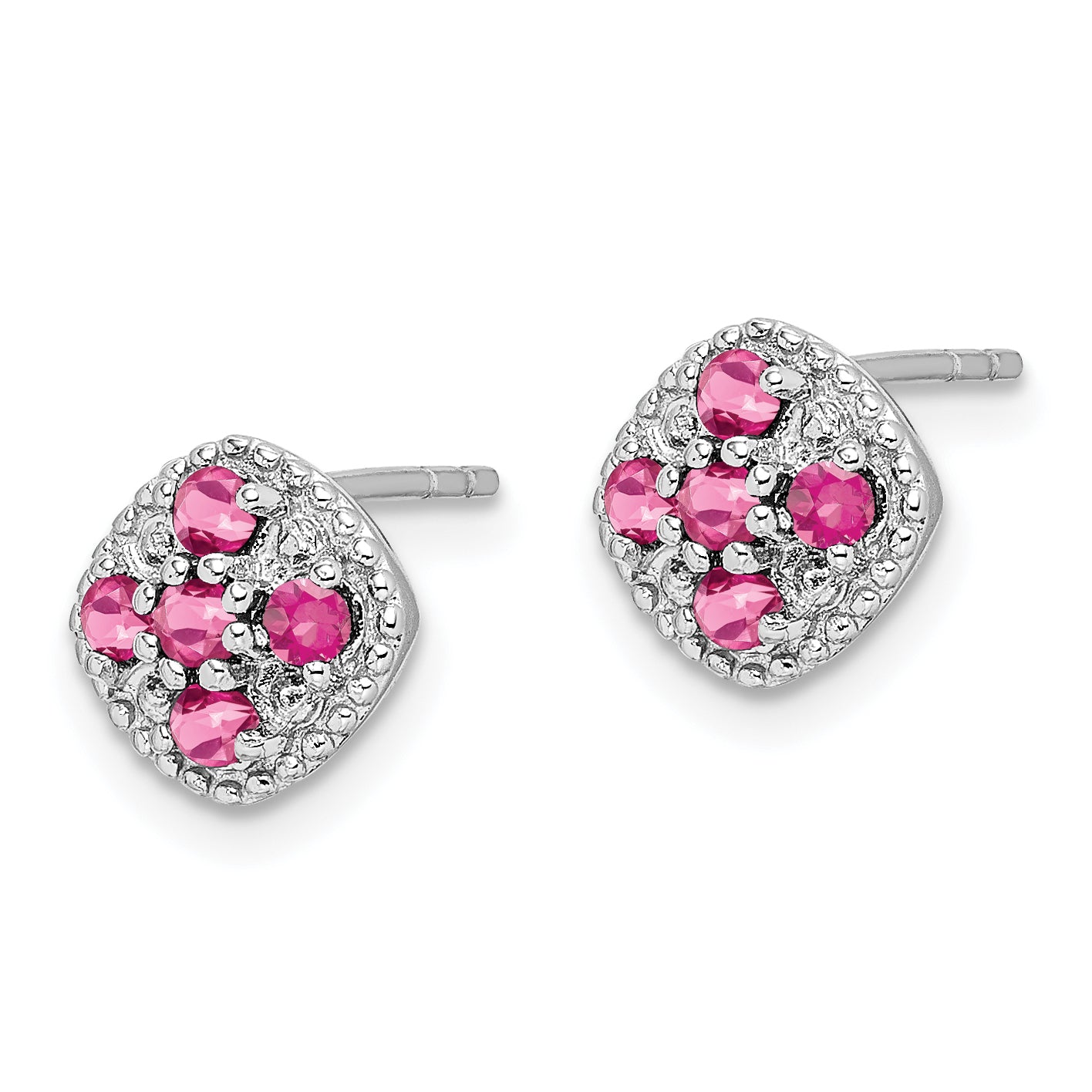 Sterling Silver Rhodium-plated Pink Tourmaline Square Earrings