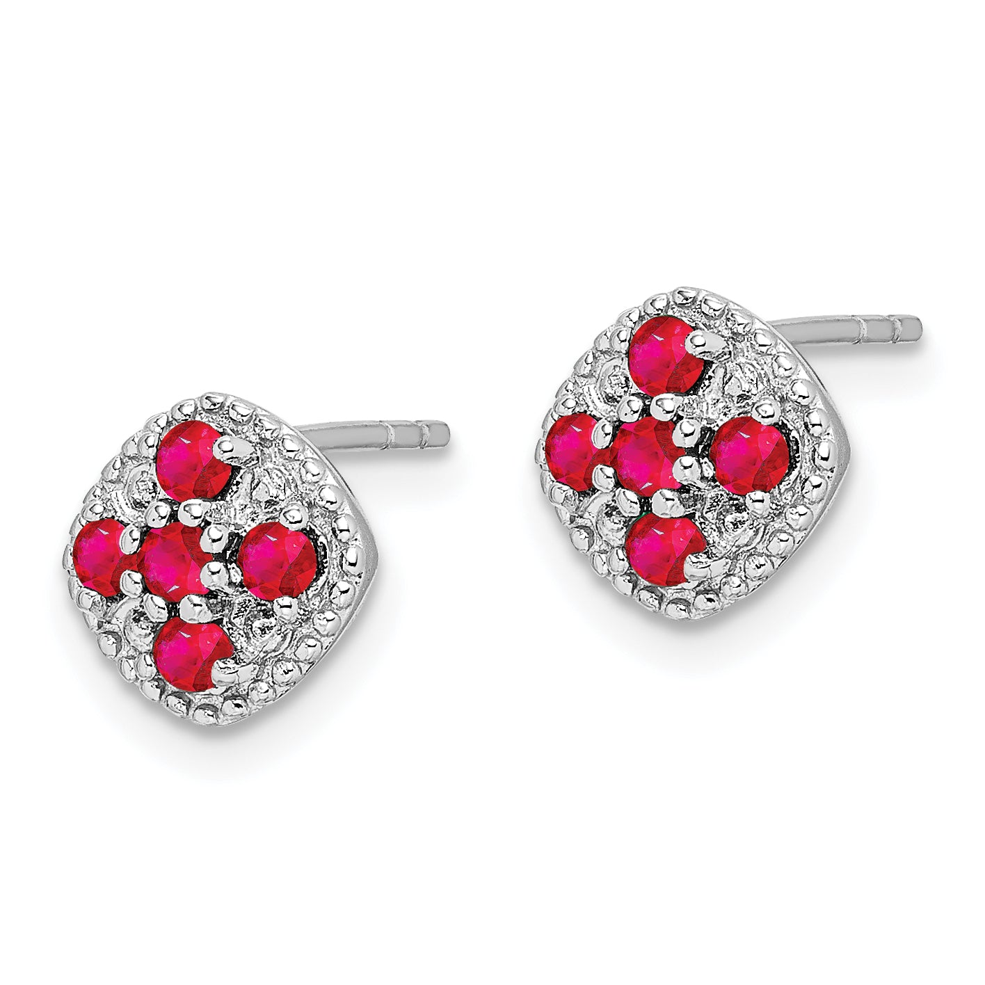 Sophia Jewelers 925 Sterling Silver Rhodium-Plated Ruby Floral Earrings, July Birthstone Secondary image