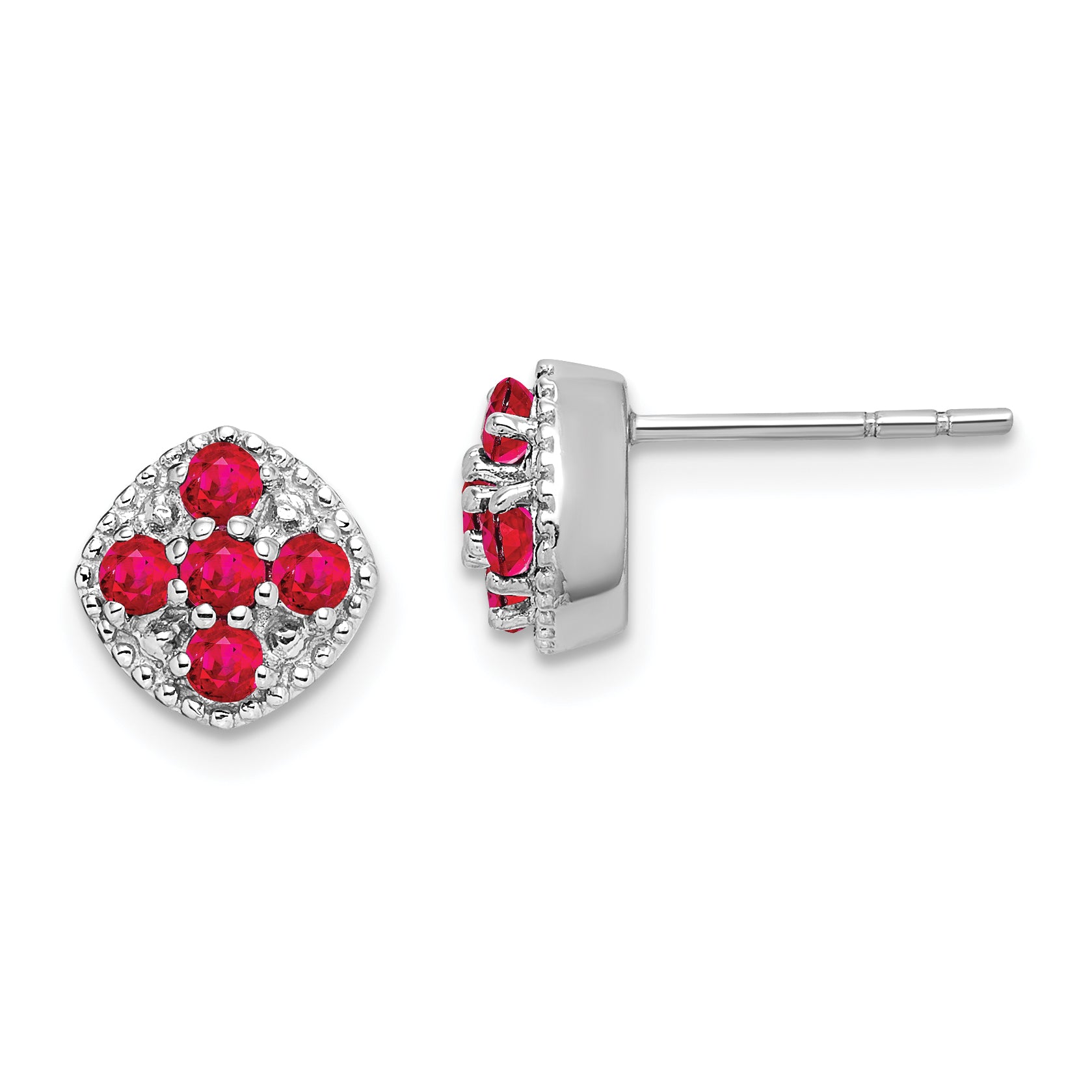 Sterling Silver Rhodium-plated Ruby Flower Post Earrings Main image