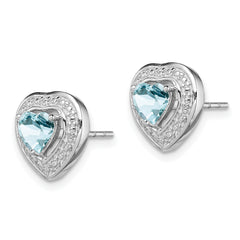Sterling Silver Rhodium-plated Aquamarine Teardrop Heart Post Earrings