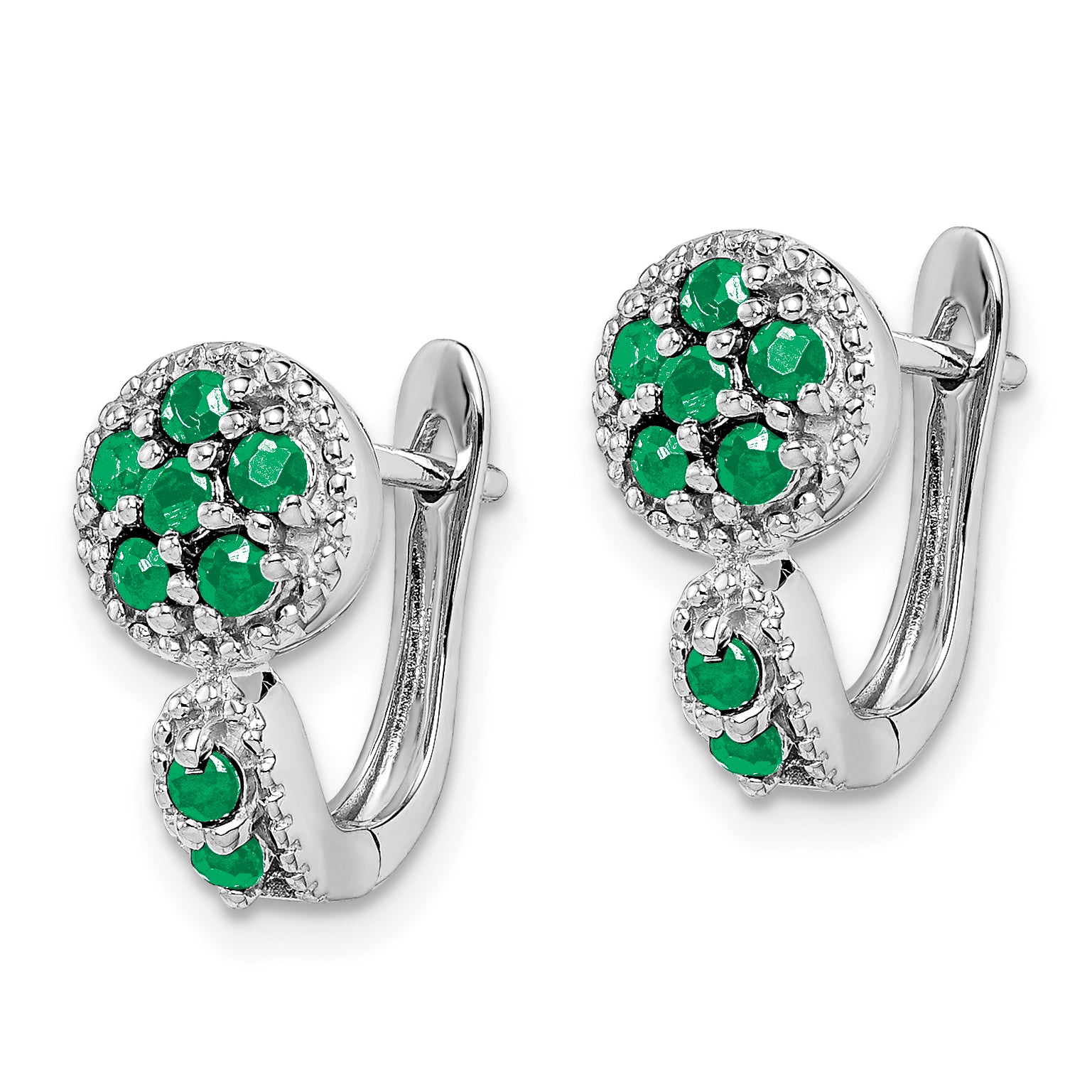 Sterling Silver 925 Emerald Hoop Earrings with Rhodium-Plated Polished Finish Secondary image