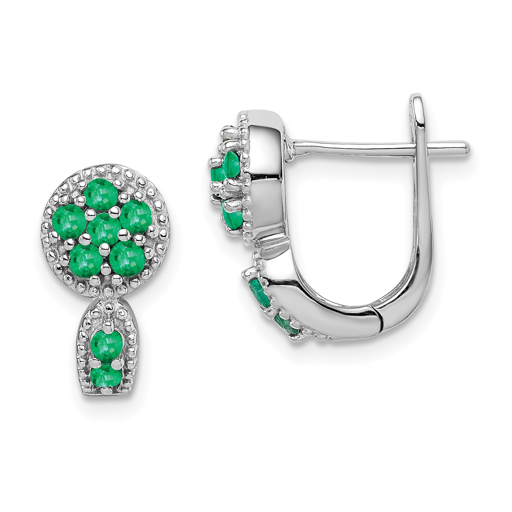 Sterling Silver Rhodium-plated Emerald Circle Hinged Earrings Main image
