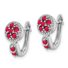 Sophia Jewelers Sterling Silver Ruby Hoop Earrings with Rhodium-Plated Finish