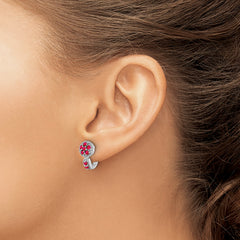 Sophia Jewelers Sterling Silver Ruby Hoop Earrings with Rhodium-Plated Finish