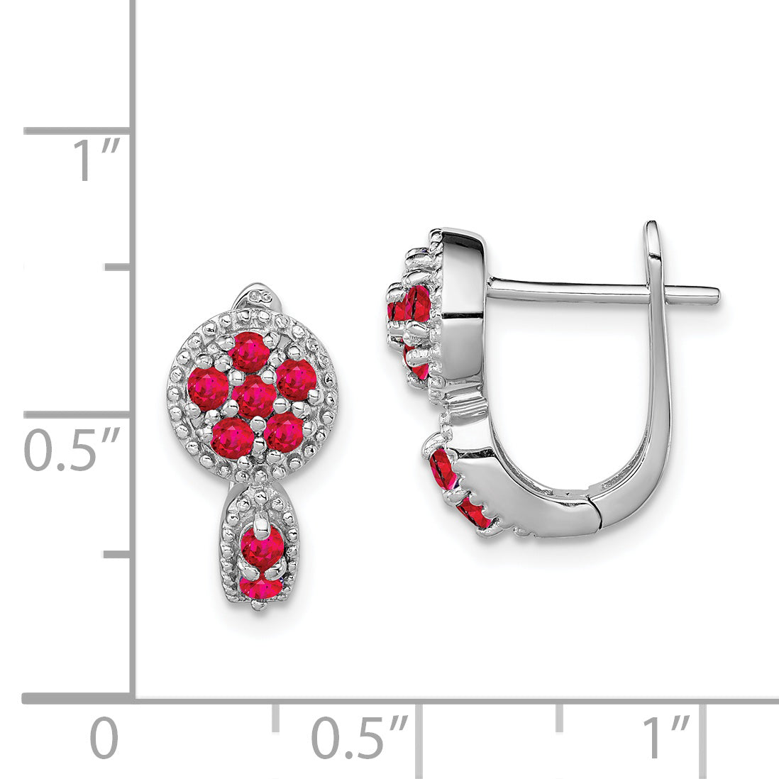 Sophia Jewelers Sterling Silver Ruby Hoop Earrings with Rhodium-Plated Finish