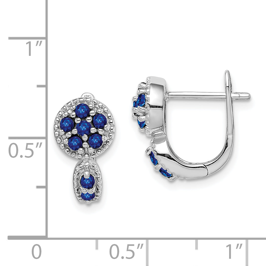 Sterling Silver 925 Rhodium-Plated Hoop Earrings with Blue Sapphire Stones
