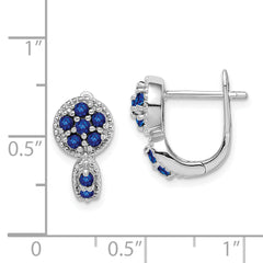 Sterling Silver 925 Rhodium-Plated Hoop Earrings with Blue Sapphire Stones