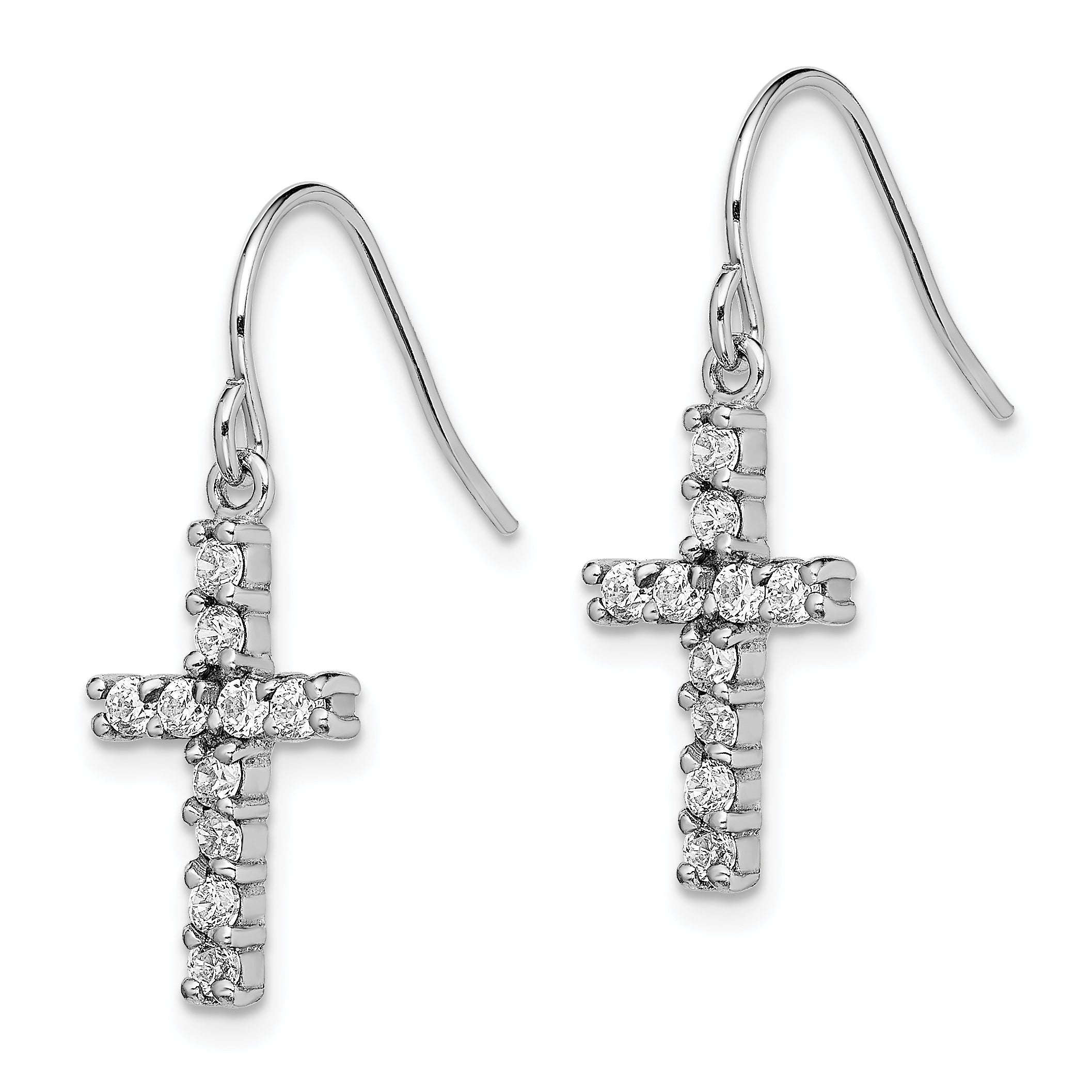 Sterling Silver Rhodium-Plated CZ Latin Cross Dangle Earrings for Women Secondary image