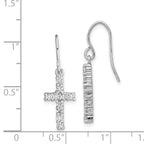 Sterling Silver Rhodium-Plated CZ Latin Cross Dangle Earrings for Women