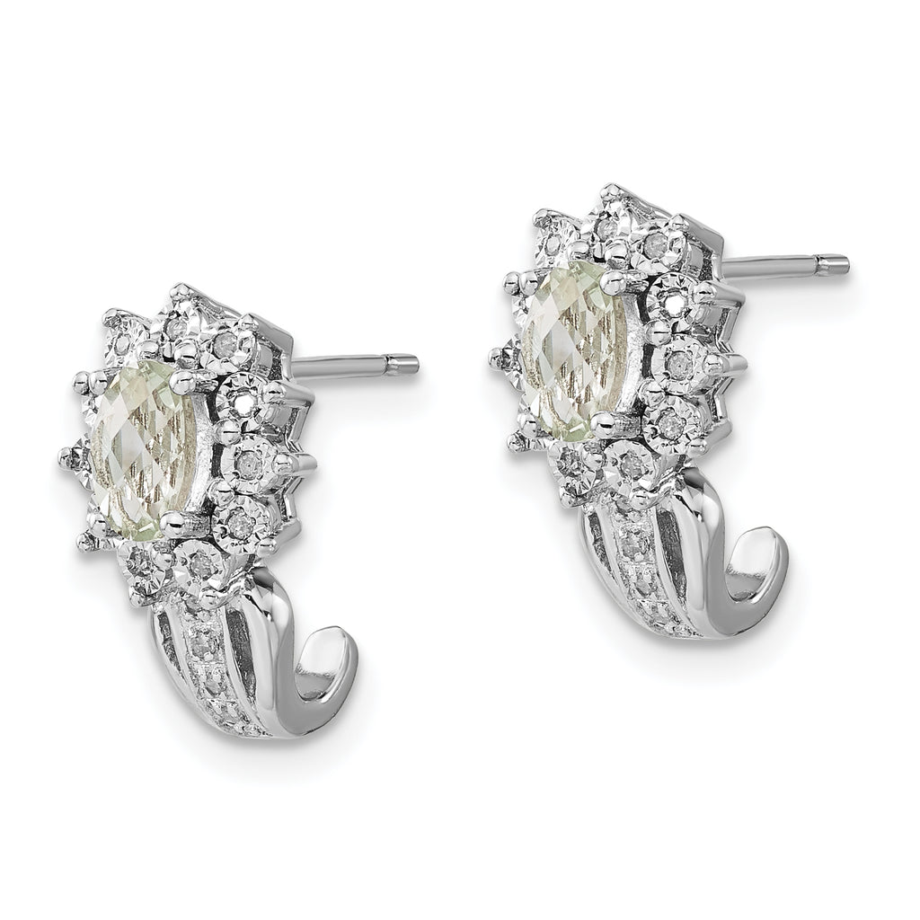 Sterling Silver 925 Drop Earrings with Green Quartz & Diamond Accents