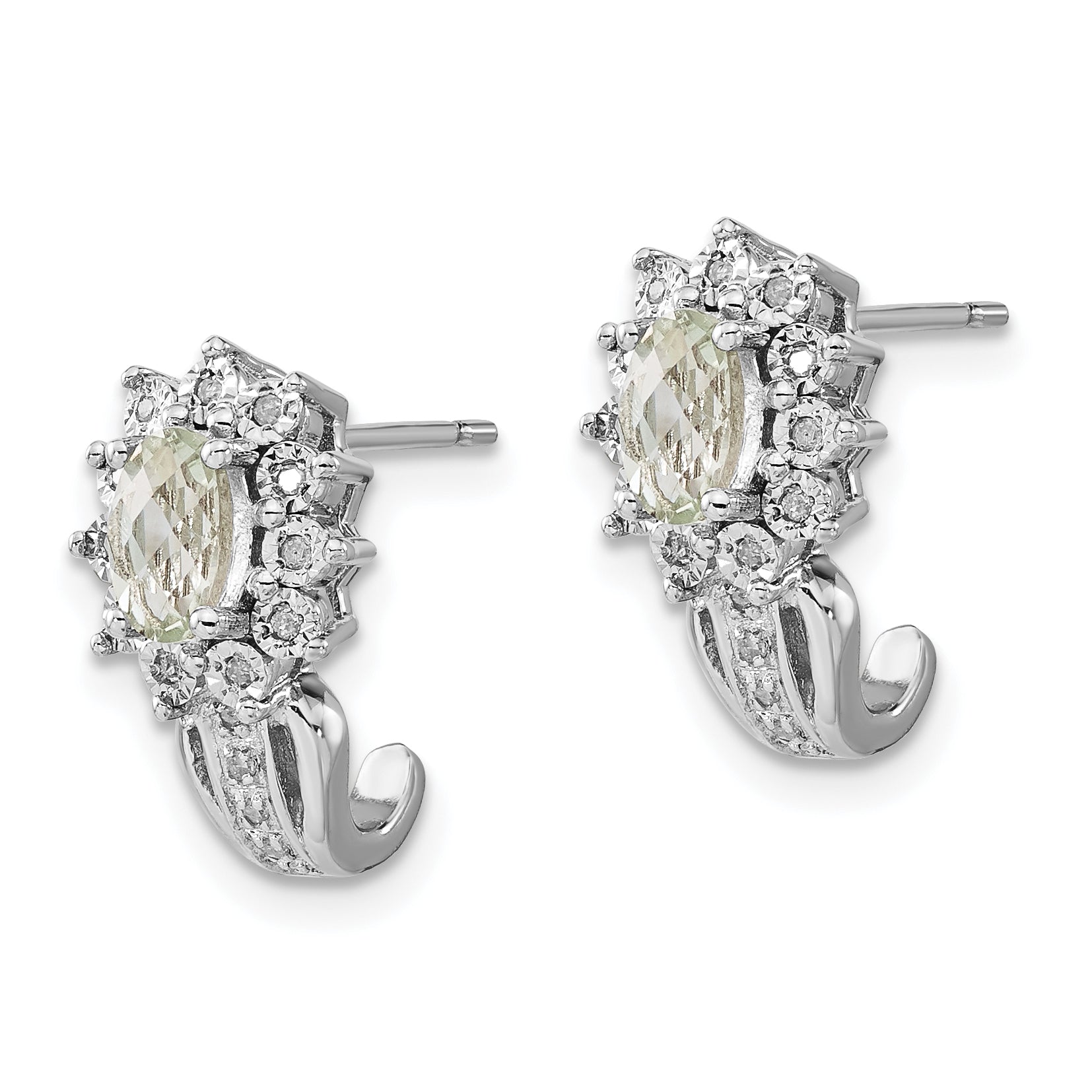 Sterling Silver 925 Drop Earrings with Green Quartz & Diamond Accents