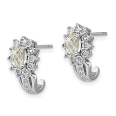 Sterling Silver Diamond & Oval Green Quartz Earrings