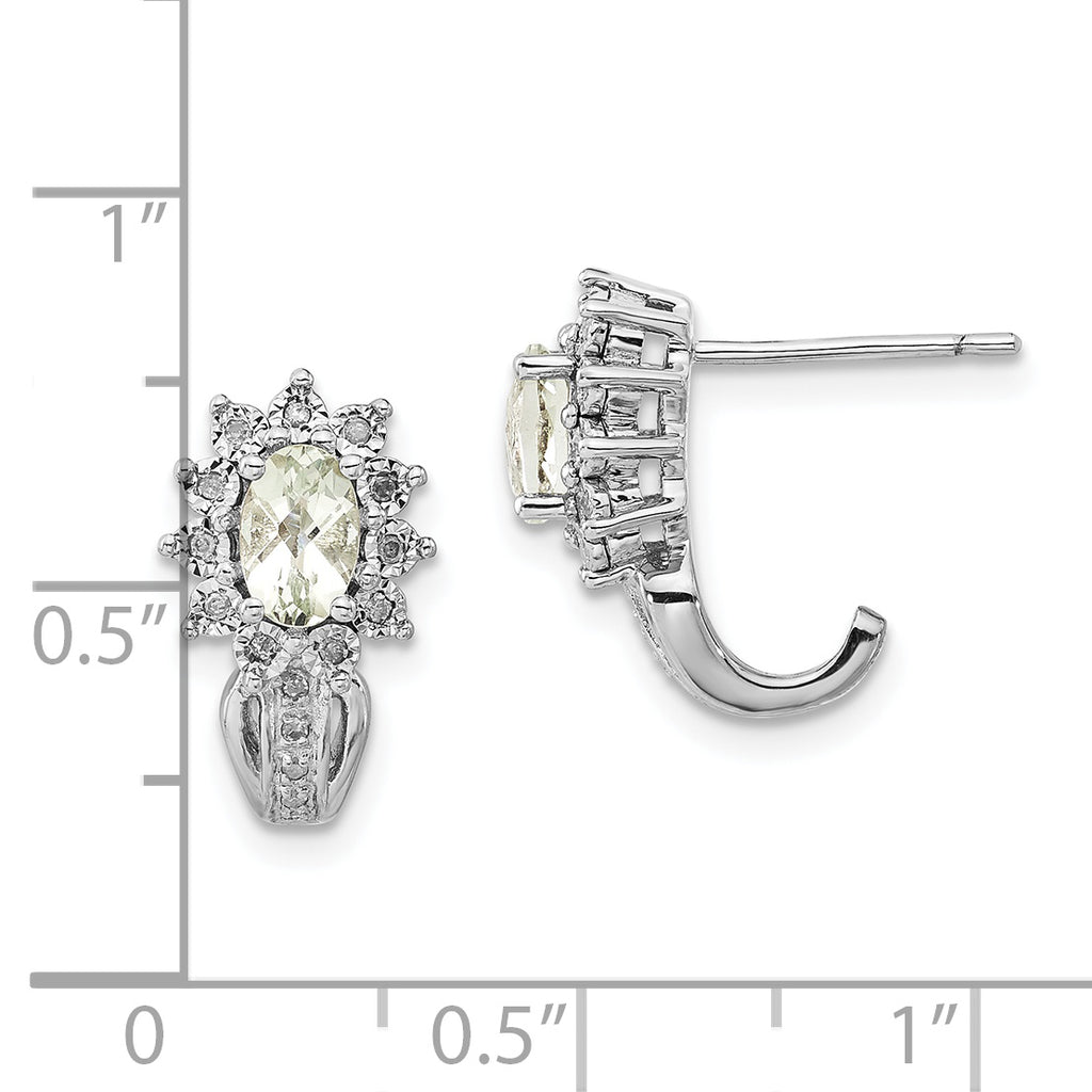 Sterling Silver 925 Drop Earrings with Green Quartz & Diamond Accents