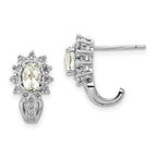 Sterling Silver Diamond & Oval Green Quartz Earrings