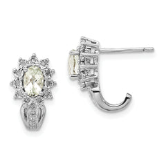 Sterling Silver Diamond & Oval Green Quartz Earrings