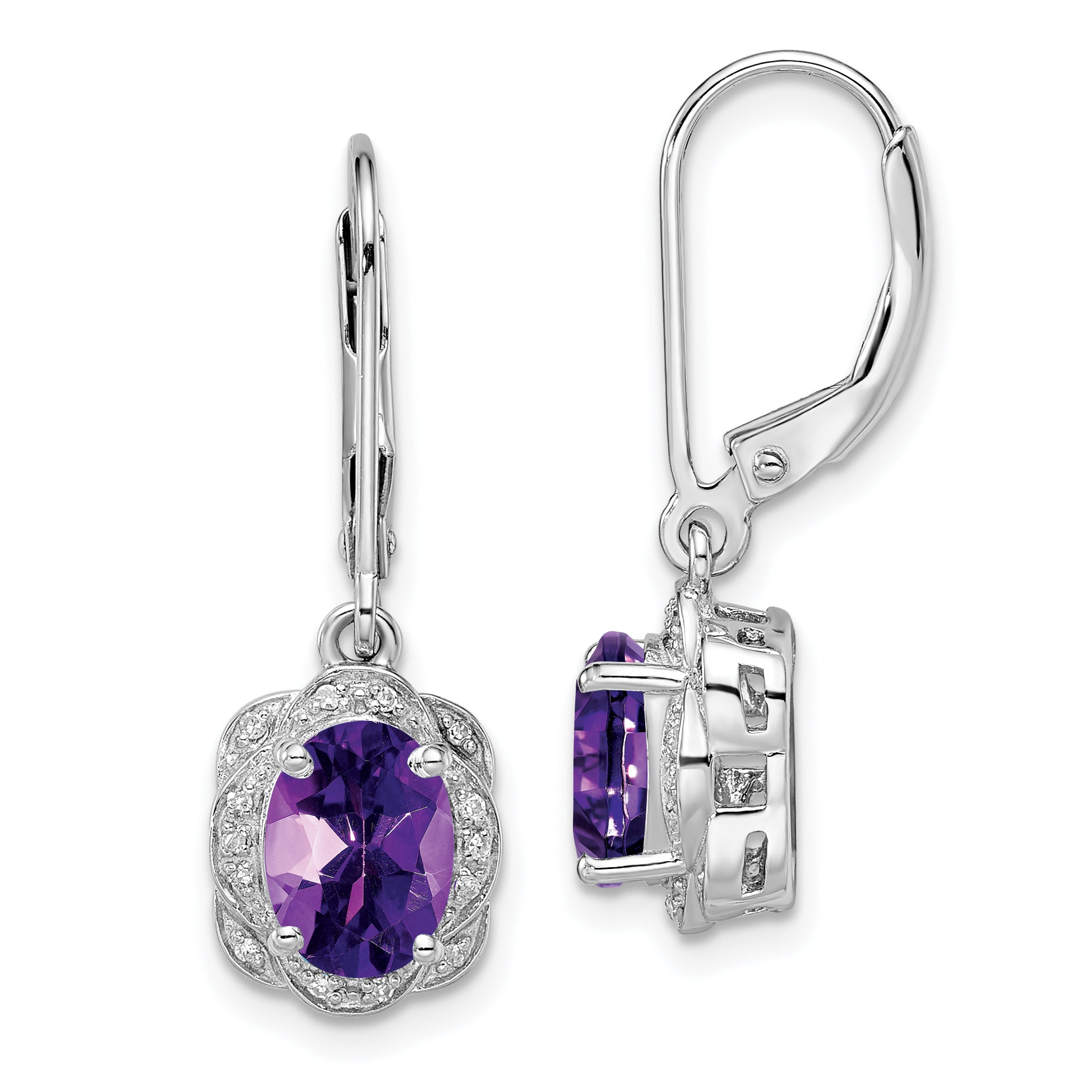 Sterling Silver Rhodium-plated Diamond and Amethyst Earrings Main image