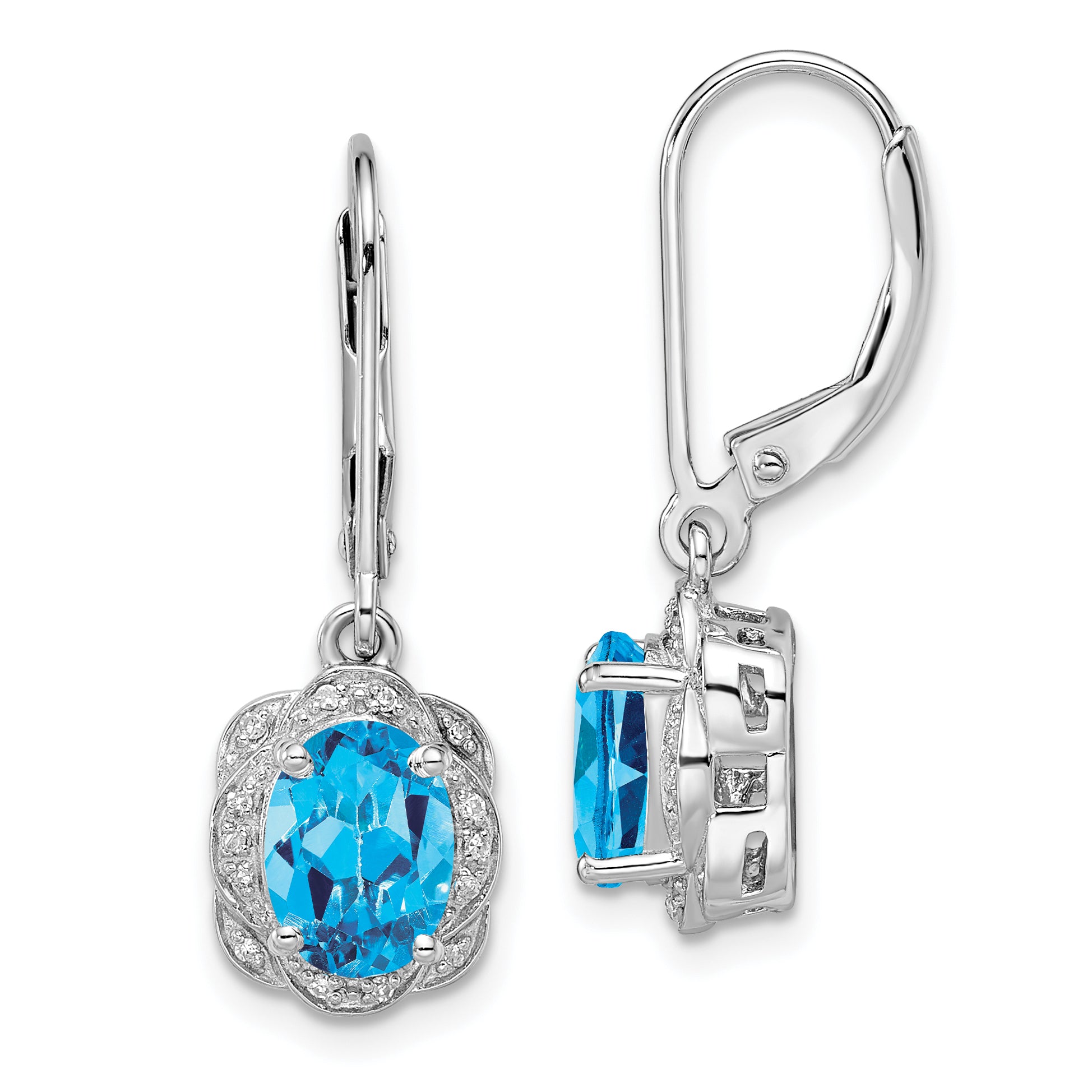 Sterling Silver Rhodium-plated Diamond and Blue Topaz Earrings Main image