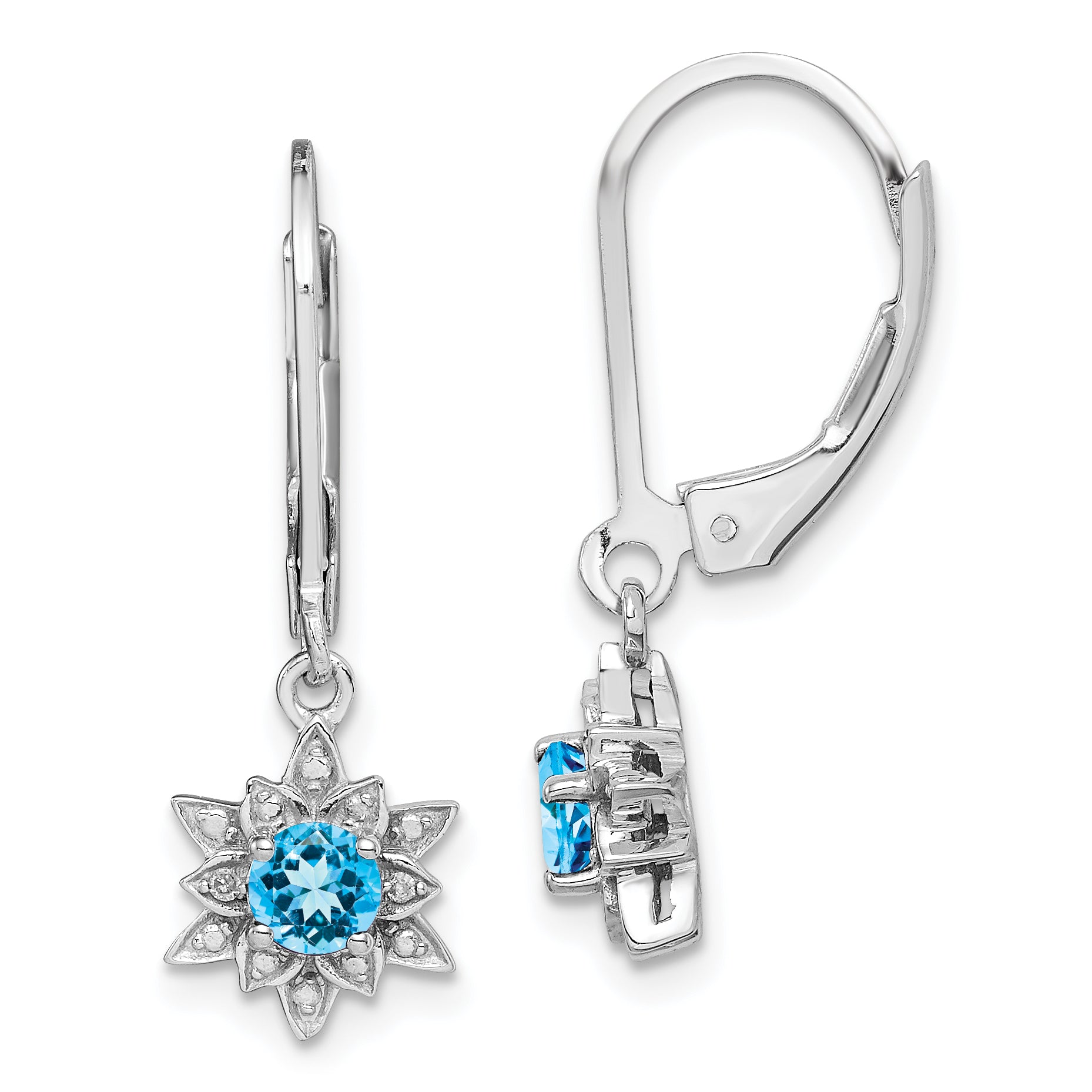 Sterling Silver Rhodium-plated Diamond and Blue Topaz Earrings Main image