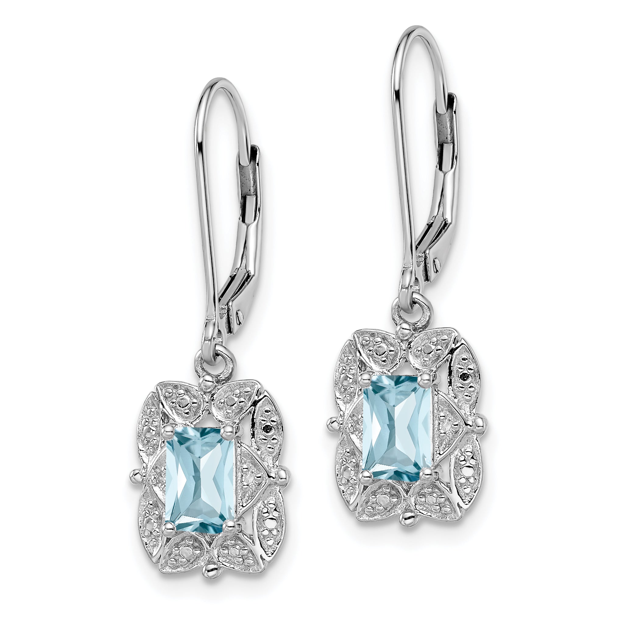 Sophia Jewelers 925 Sterling Silver Blue Topaz and Diamond Rhodium-Plated Drop Earrings Secondary image