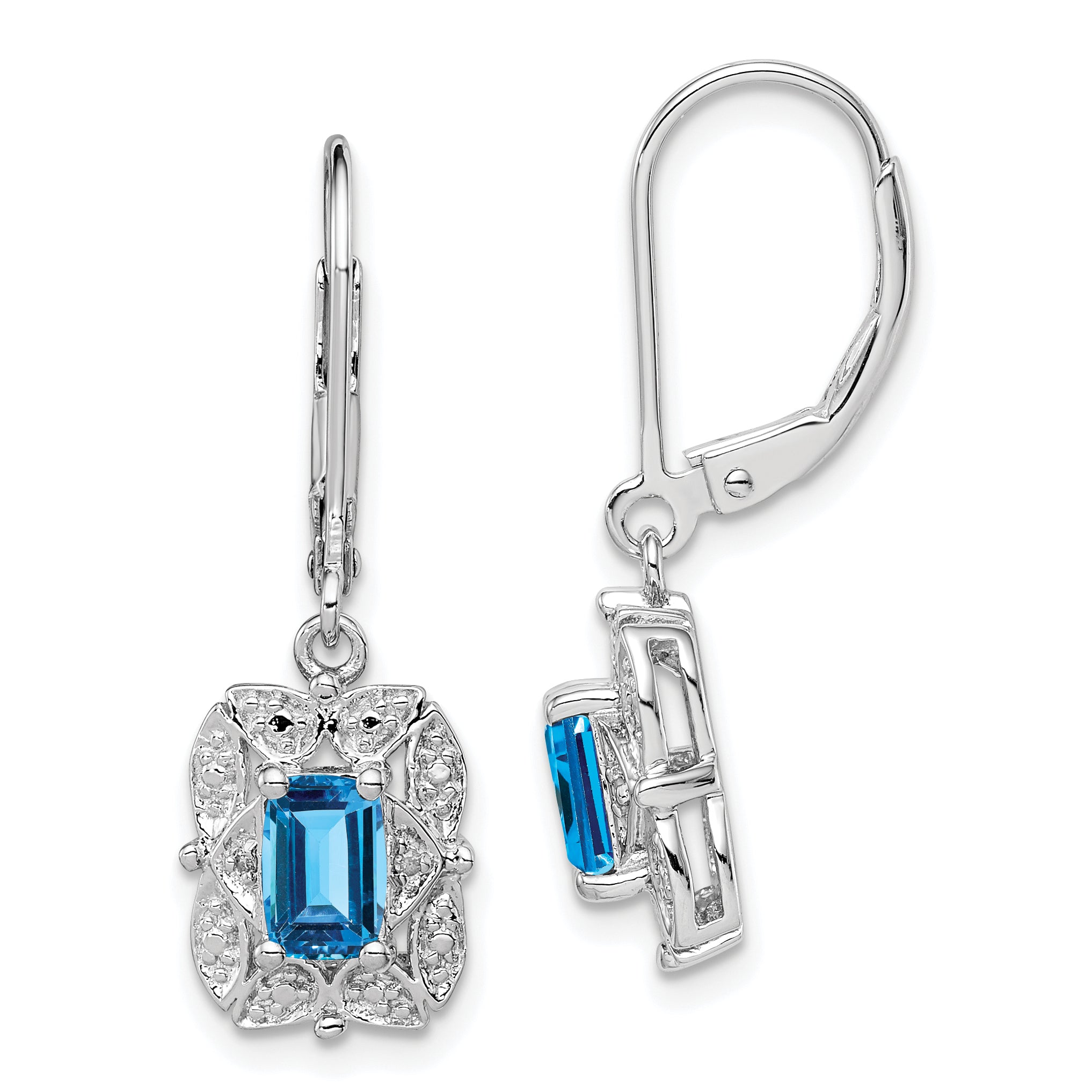 Sterling Silver Rhodium-plated Diamond and Blue Topaz Earrings Main image