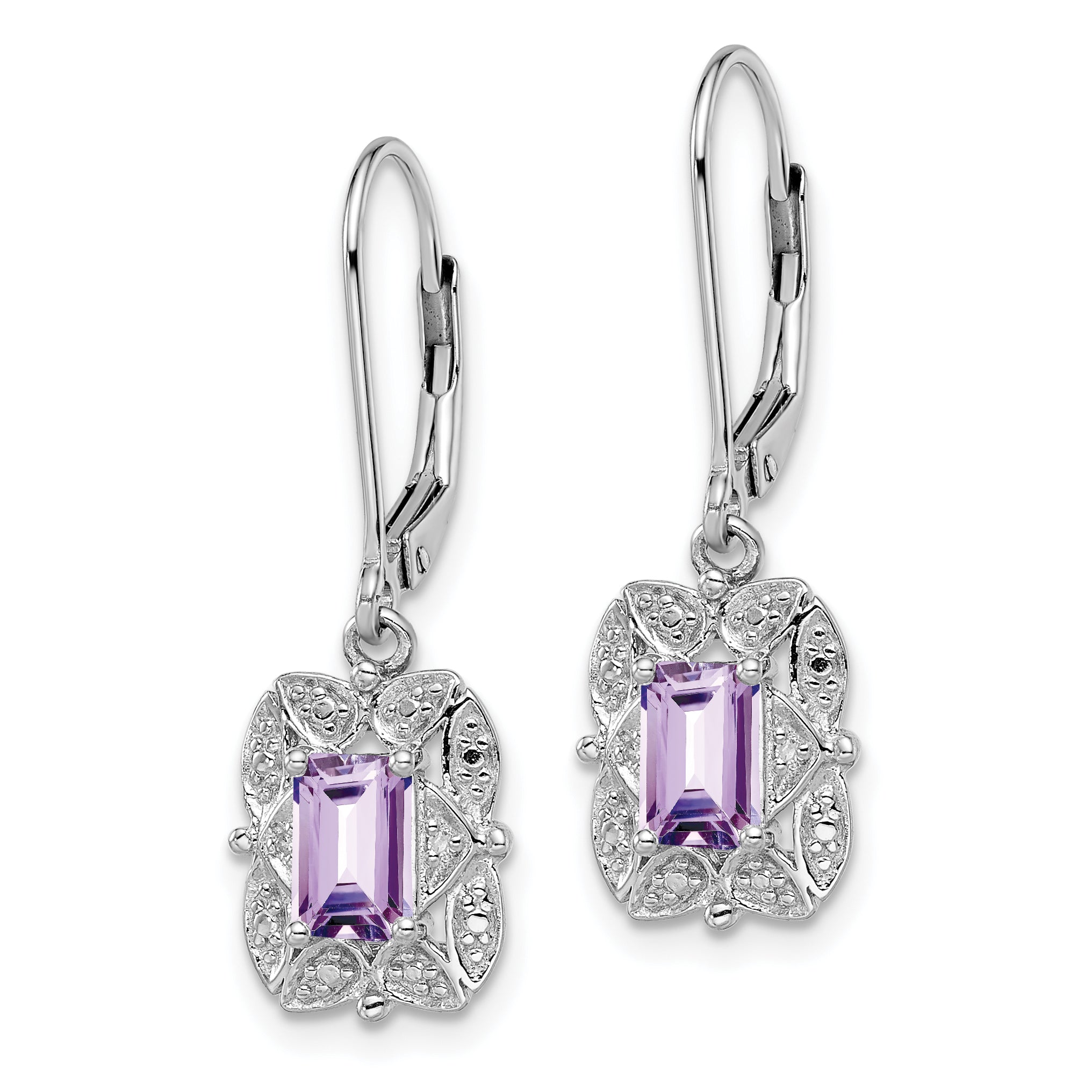 Sterling Silver Rhodium-Plated Drop Earrings with Pink Quartz and Diamonds Secondary image