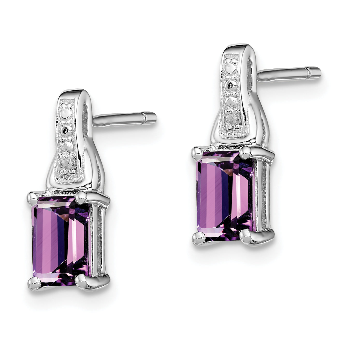 Sophia Jewelers 925 Sterling Silver Rhodium-Plated Amethyst and Diamond Drop Earrings Secondary image