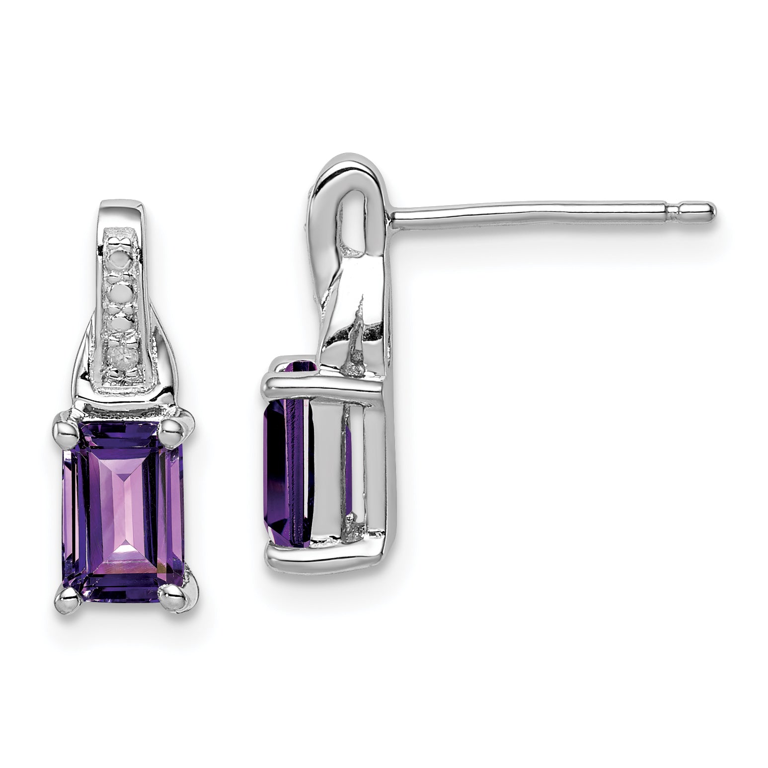 Sterling Silver Rhodium-plated Diamond and Amethyst Earrings Main image