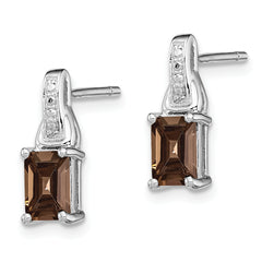 Sterling Silver Rhodium-Plated Smoky Quartz & Diamond Drop Earrings Elegant Birthstone Style