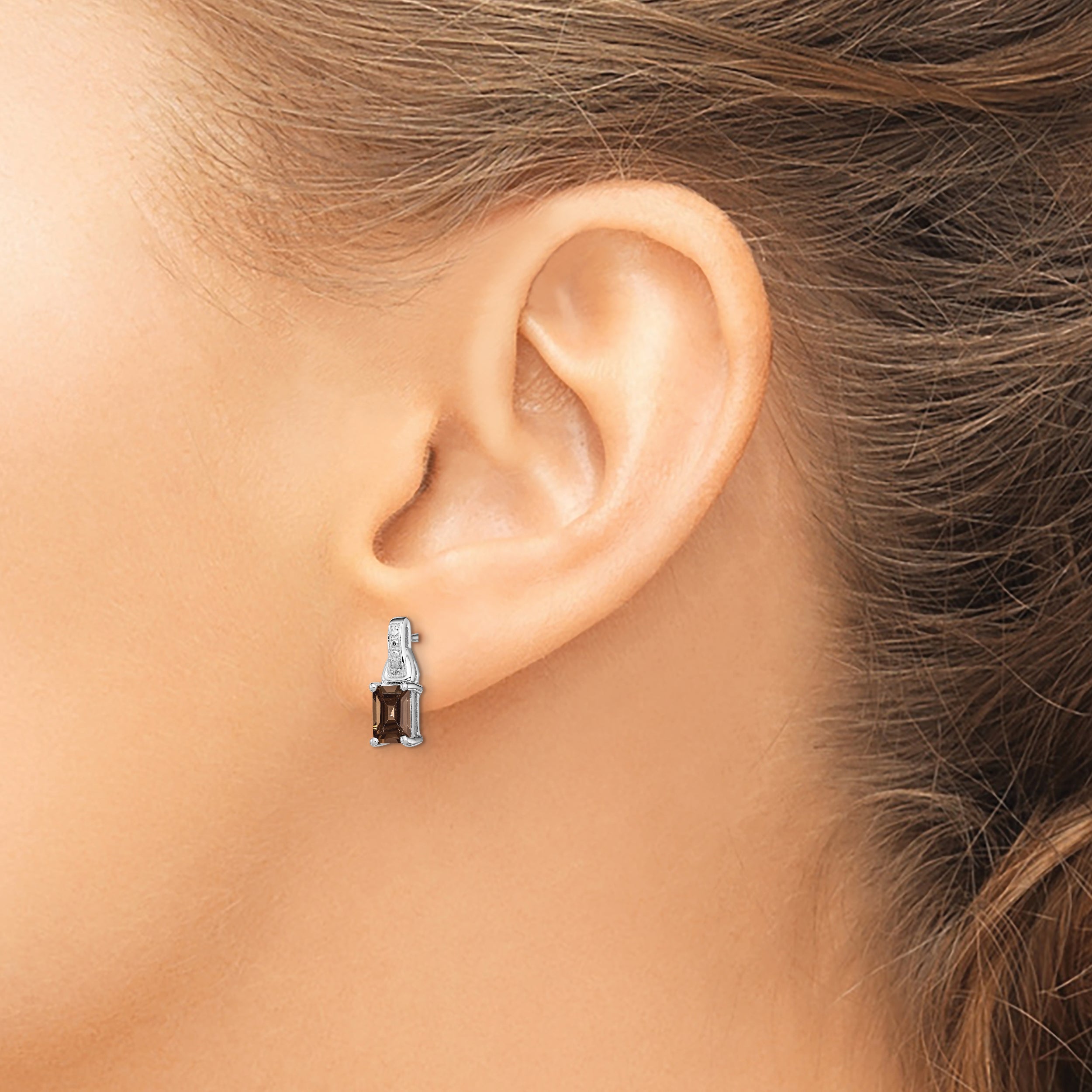 Sterling Silver Rhodium-Plated Smoky Quartz & Diamond Drop Earrings Elegant Birthstone Style