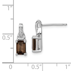 Sterling Silver Rhodium-Plated Smoky Quartz & Diamond Drop Earrings Elegant Birthstone Style