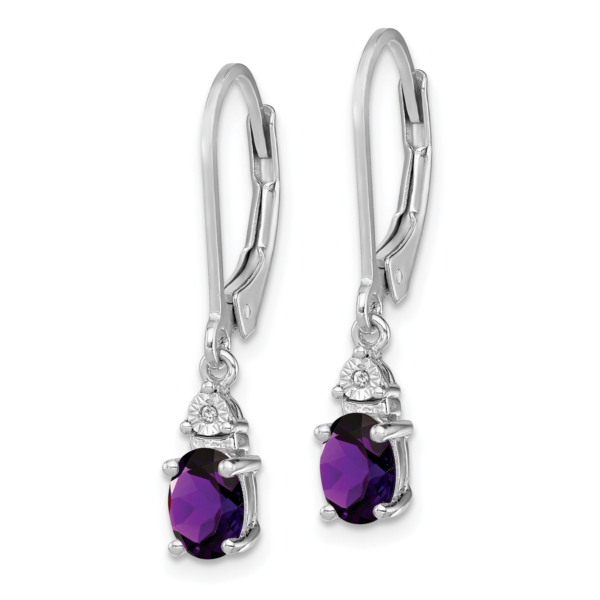 Sophia Jewelers 925 Sterling Silver Amethyst and Diamond Drop Earrings Polished, Rhodium-Plated, Leverback Secondary image