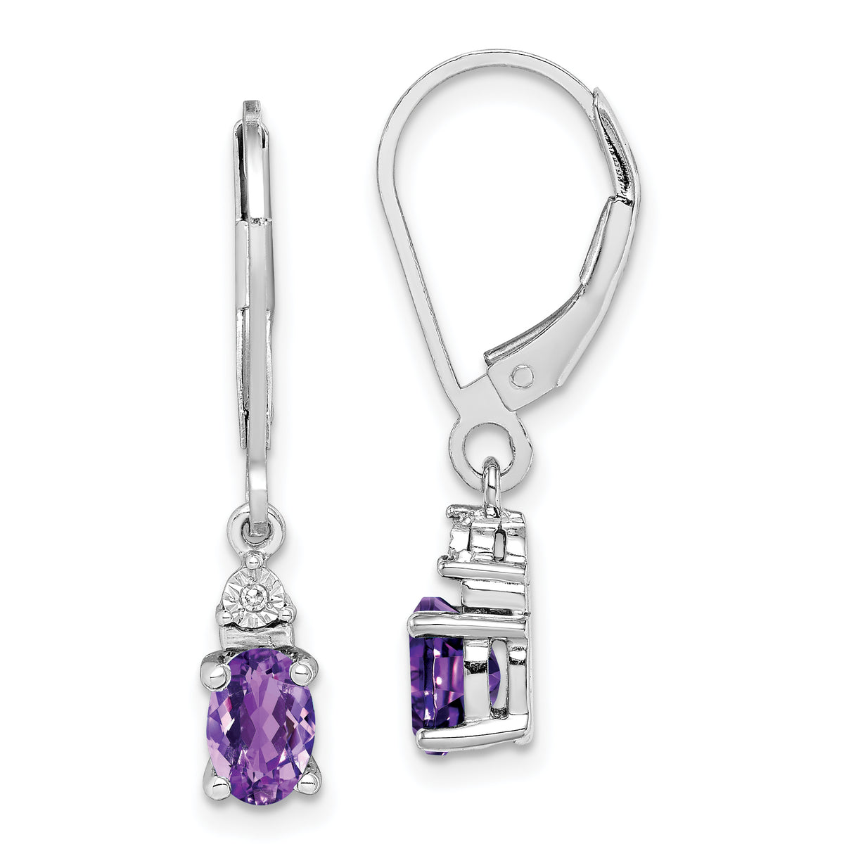 Sterling Silver Rhodium-plated Diamond and Amethyst Earrings