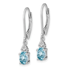 Sterling Silver Rhodium-Plated Blue Topaz and Diamond Drop Earrings  Elegant Women's Birthstone Style