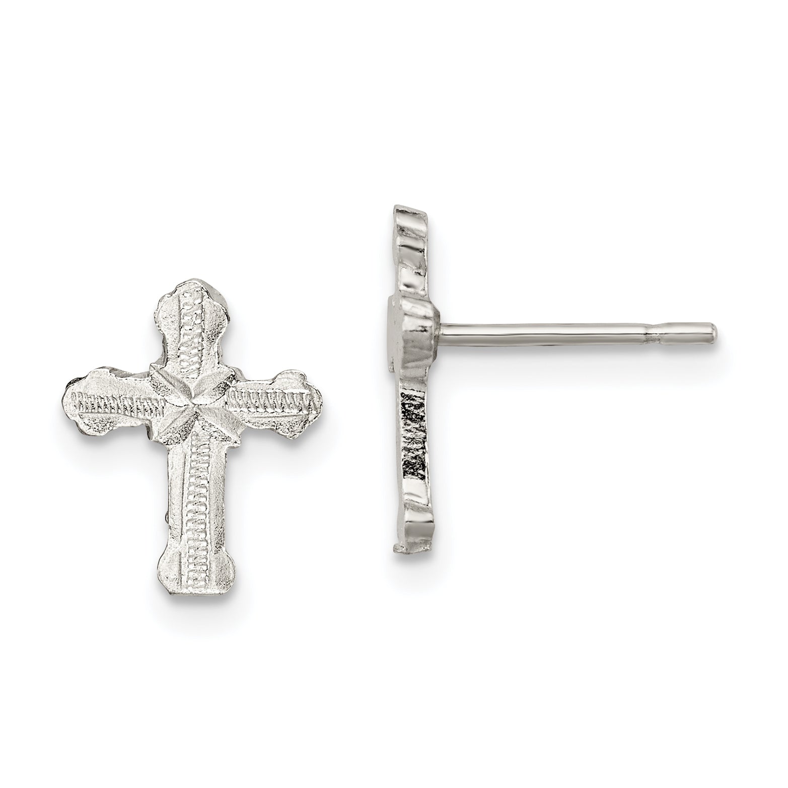 Sterling Silver Polished & Textured 'X' Cross Post Earrings Main image