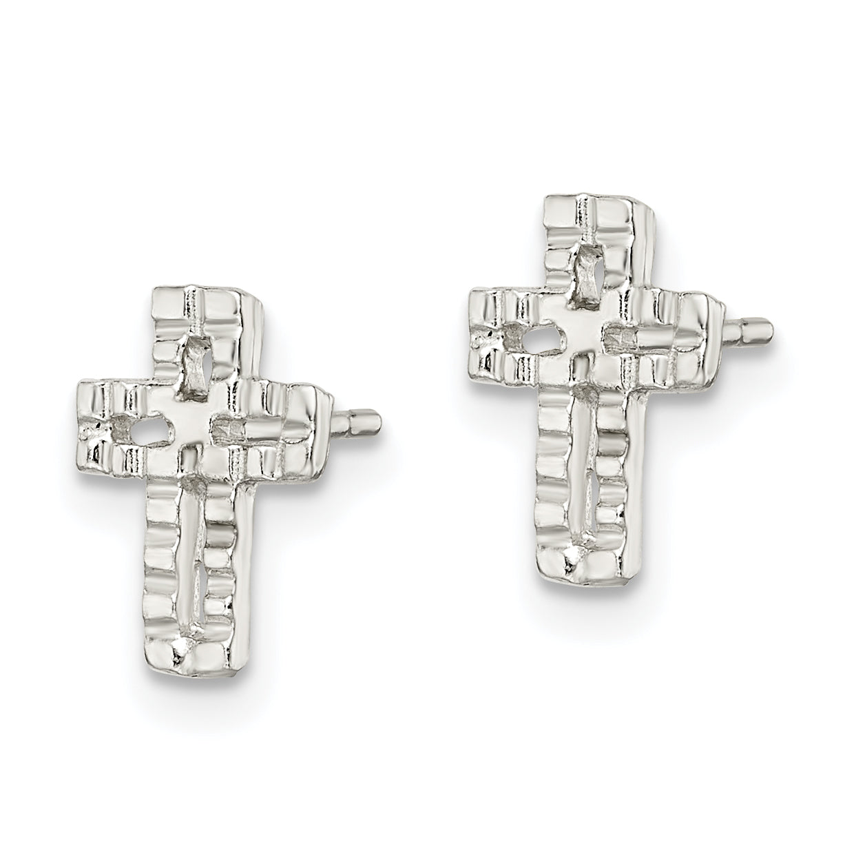 Sterling Silver Latin Cross Earrings for Girls with Polished Textured Finish Secondary image