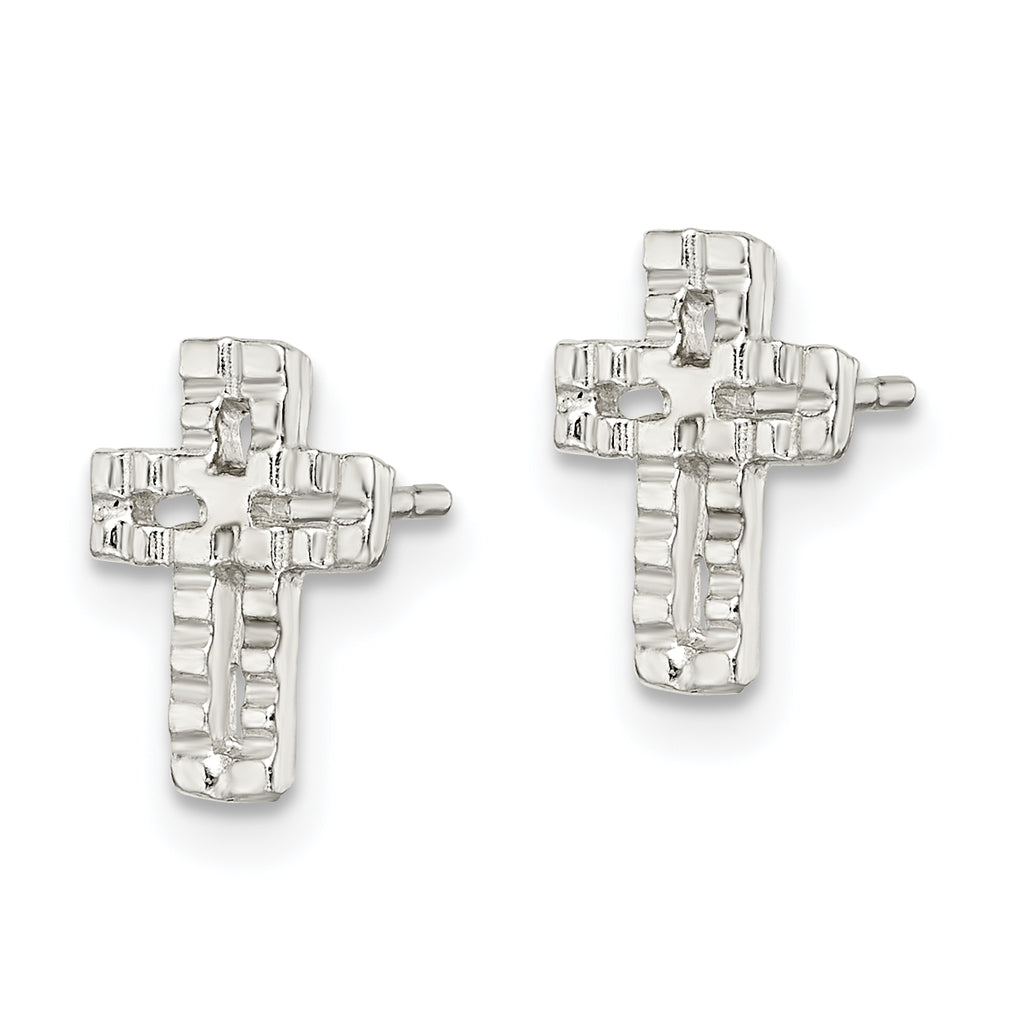 Sterling Silver Latin Cross Earrings for Girls with Polished Textured Finish