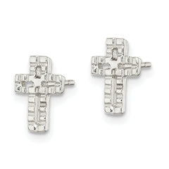 Sterling Silver Latin Cross Earrings for Girls with Polished Textured Finish