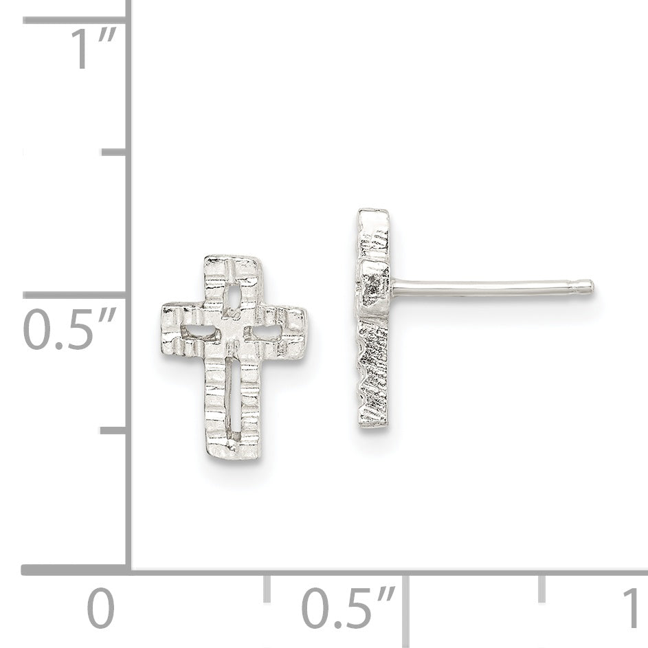 Sterling Silver Polished & Textured Latin Cross Post Earrings