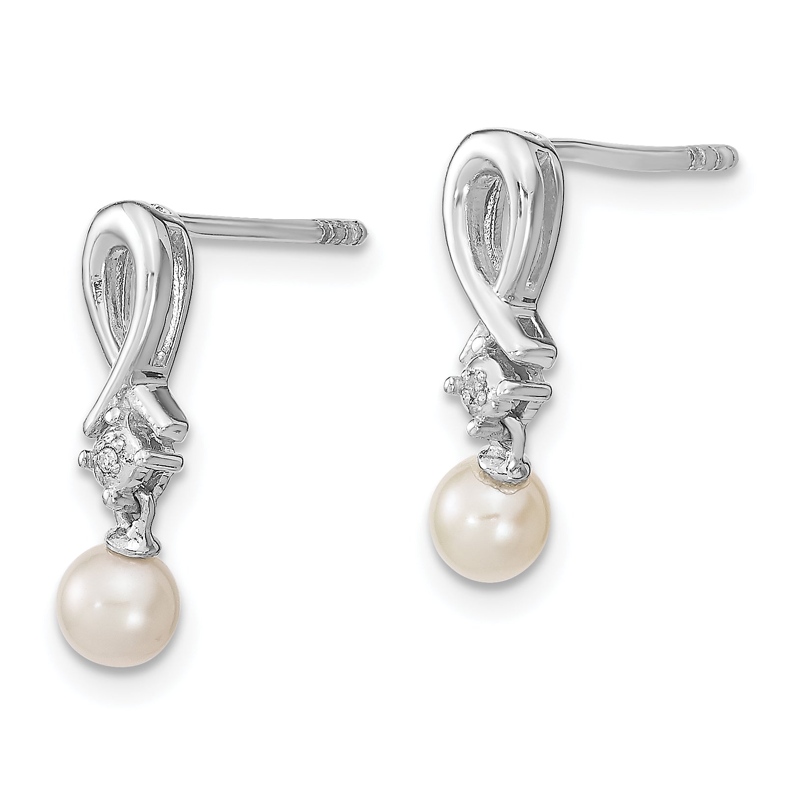 Sophia Jewelers Sterling Silver Cultured Pearl Diamond Drop Earrings  Elegant Rhodium-Plated Finish Secondary image