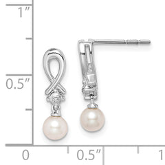 Sterling Silver Rhodium-plated FW Cultured Pearl Diamond Earrings