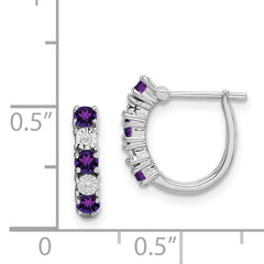 Sterling Silver Rhodium-Plated Amethyst and Diamond Hoop Earrings  Elegant Birthstone Design