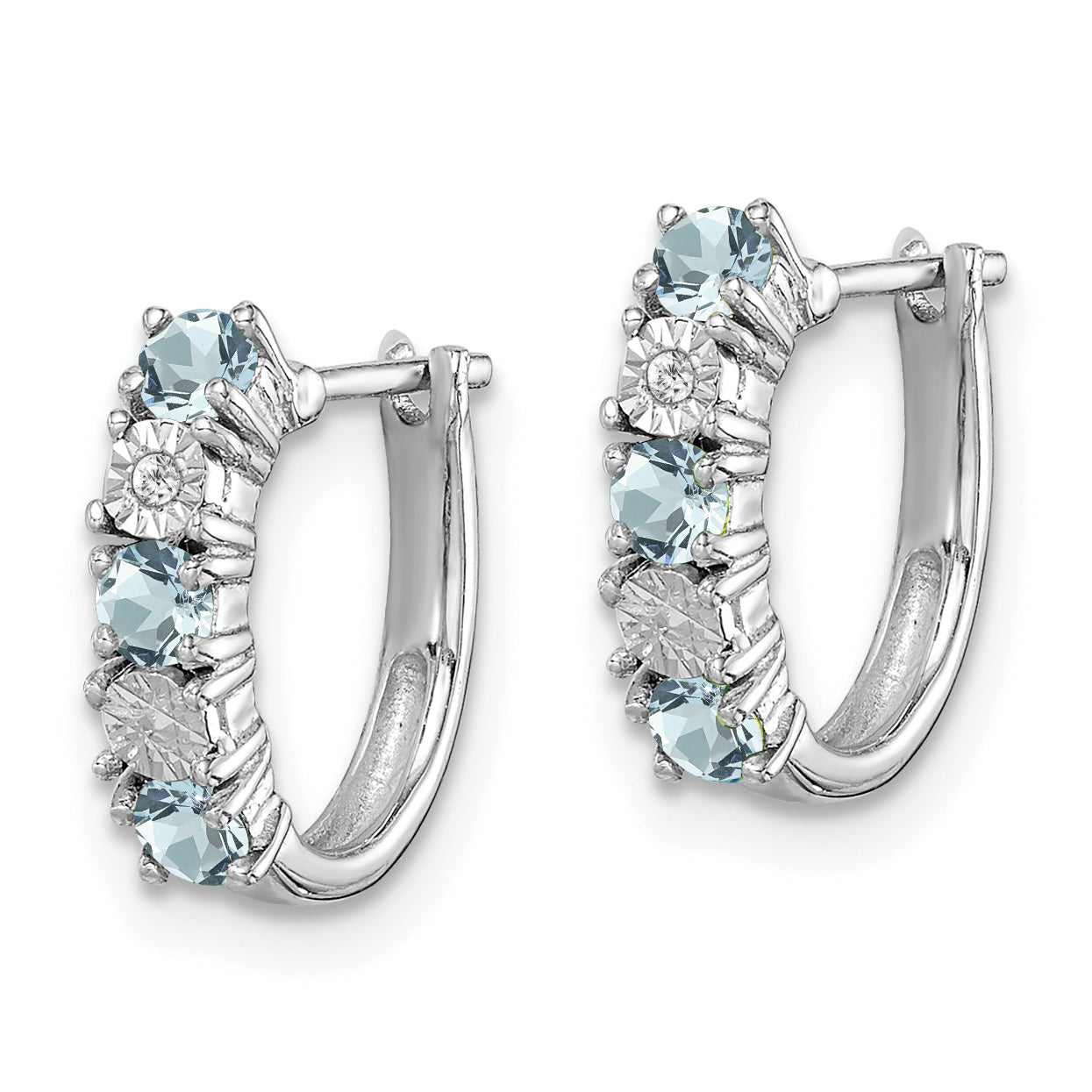 Sterling Silver Rhodium-plated Aquamarine & Diamond Earrings