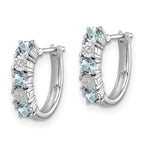 Sterling Silver 925 Aquamarine & Diamond Rhodium-Plated Hoop Earrings Polished Finish