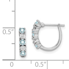 Sterling Silver 925 Aquamarine & Diamond Rhodium-Plated Hoop Earrings Polished Finish