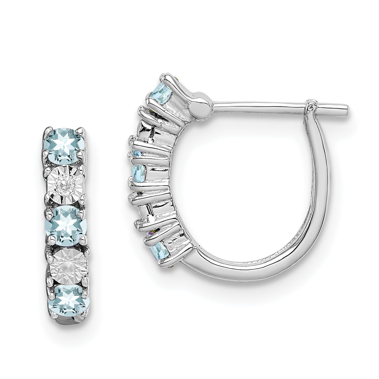 Sterling Silver Rhodium-plated Aquamarine & Diamond Earrings