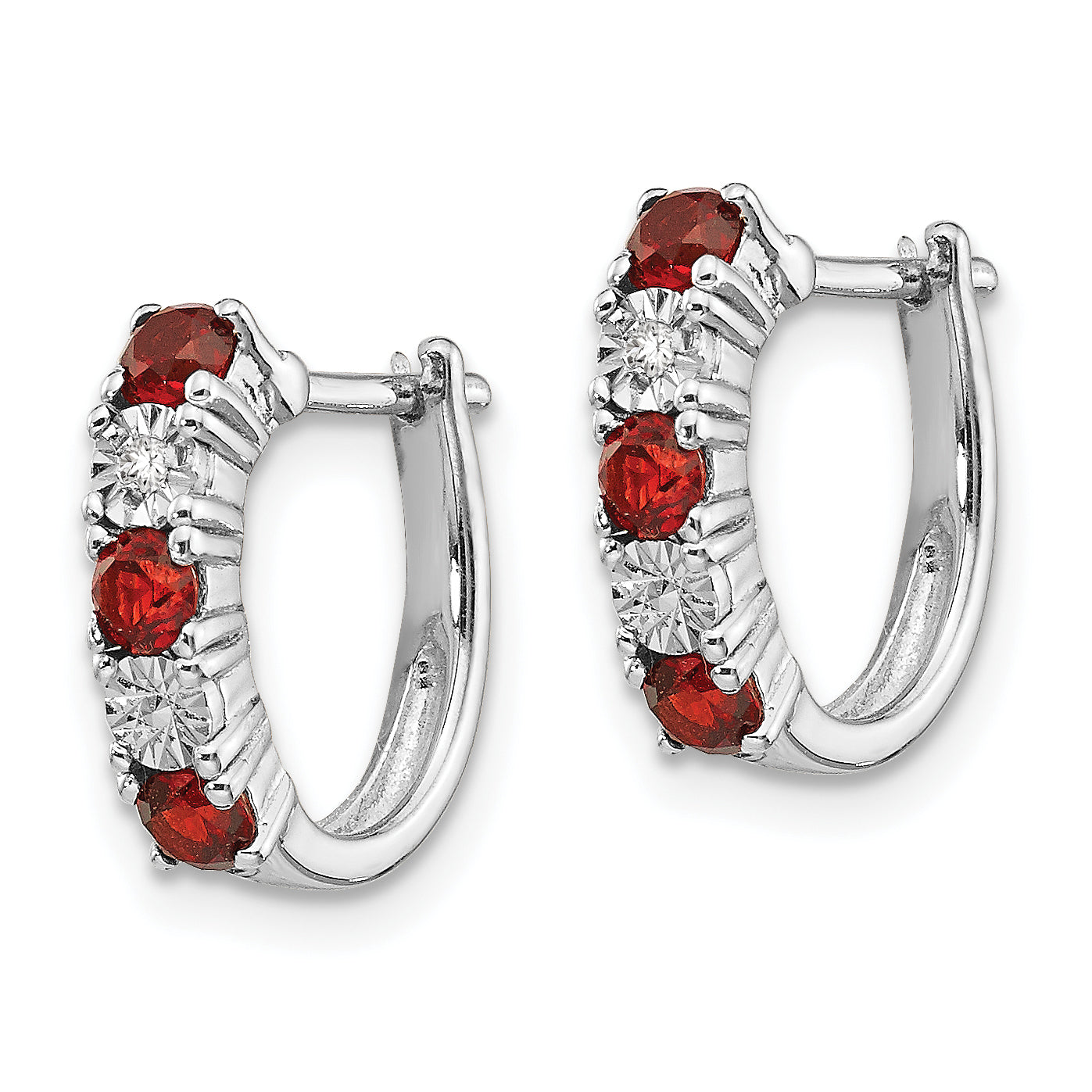 Sterling Silver Rhodium-Plated Garnet & Diamond Hoop Earrings Elegant Birthstone Style Secondary image
