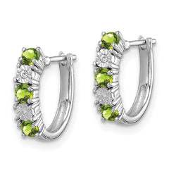 Sterling Silver Rhodium-Plated Peridot and Diamond J-Hoop Earrings  Elegant Polished Finish