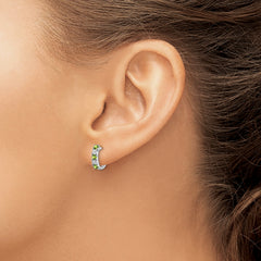 Sterling Silver Rhodium-Plated Peridot and Diamond J-Hoop Earrings  Elegant Polished Finish