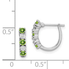 Sterling Silver Rhodium-Plated Peridot and Diamond J-Hoop Earrings  Elegant Polished Finish