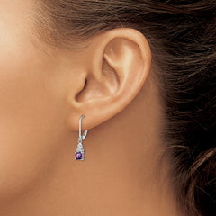 Sterling Silver 925 Amethyst and Diamond Drop Earrings with Rhodium Polished Finish